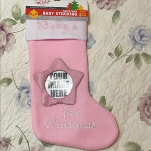 Personalized Pink Baby's First Christmas Stocking